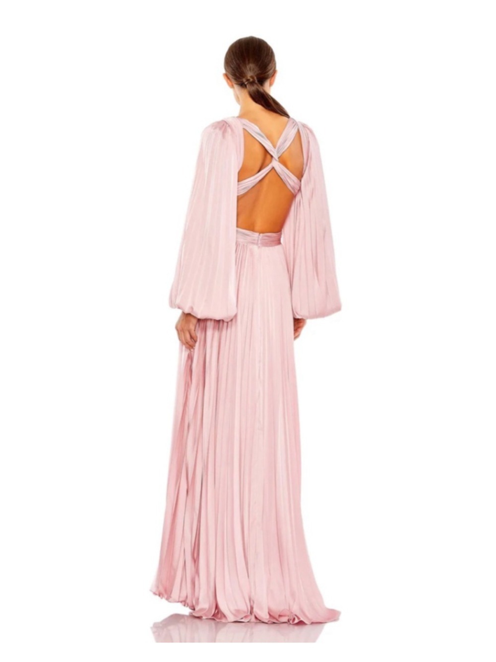 Women's Mac Duggal Pink Pleated Cutout Long Sleeve Maxi Dress Size 4 - Picture 2 of 8